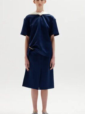 EENK Navy Scarfed Short Sleeve Top - Size XS